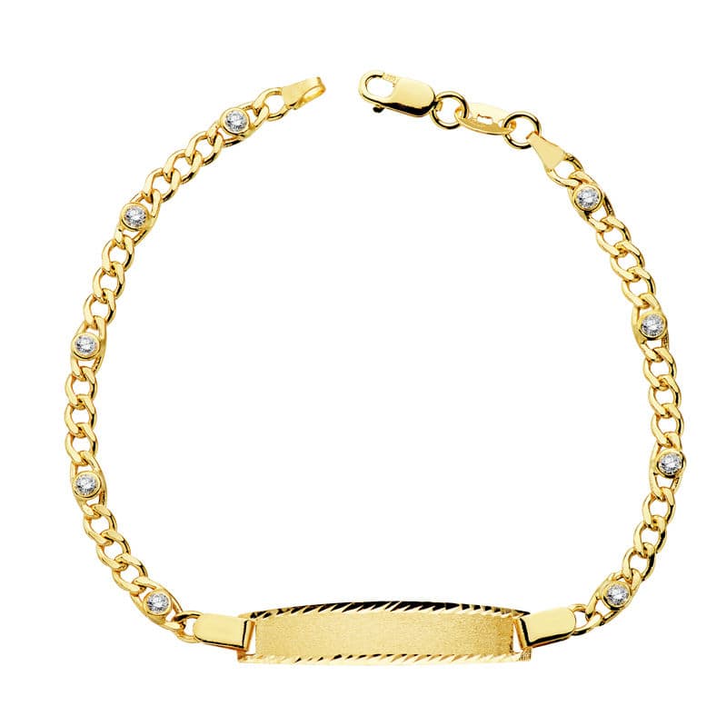 グルメ中空ジルコニア ブレスレット 18K イエロー ゴールド 17CM