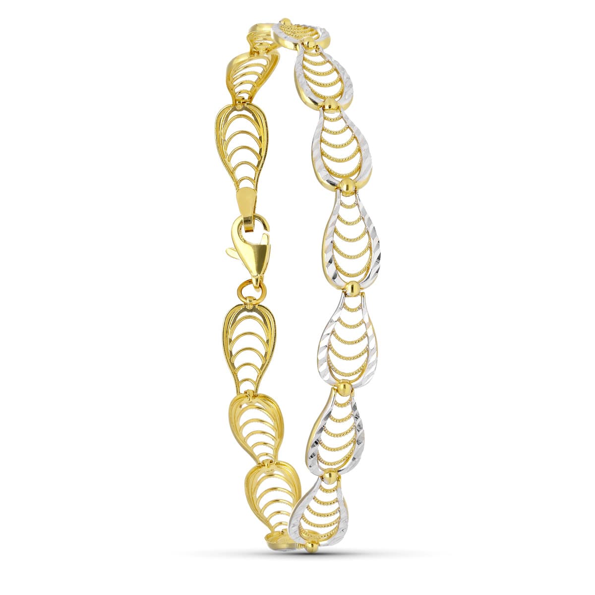 Pulsera Abierta Oro Bicolor 18K 19 Cm Ancho 8 mm