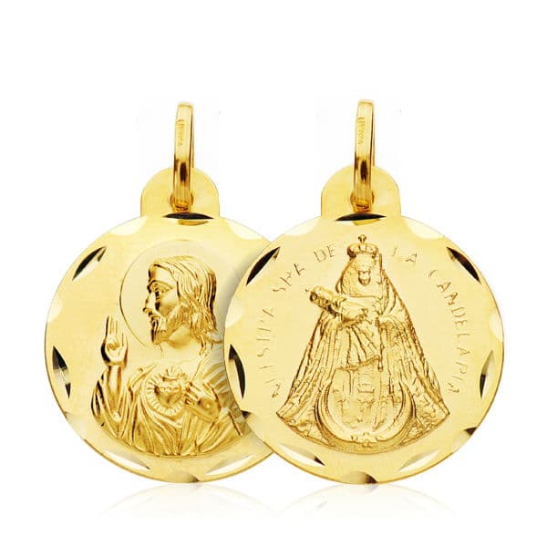 Escapulario Corazón de Jesús Virgen de la Candelaria Oro Amarillo 18K 20 mm