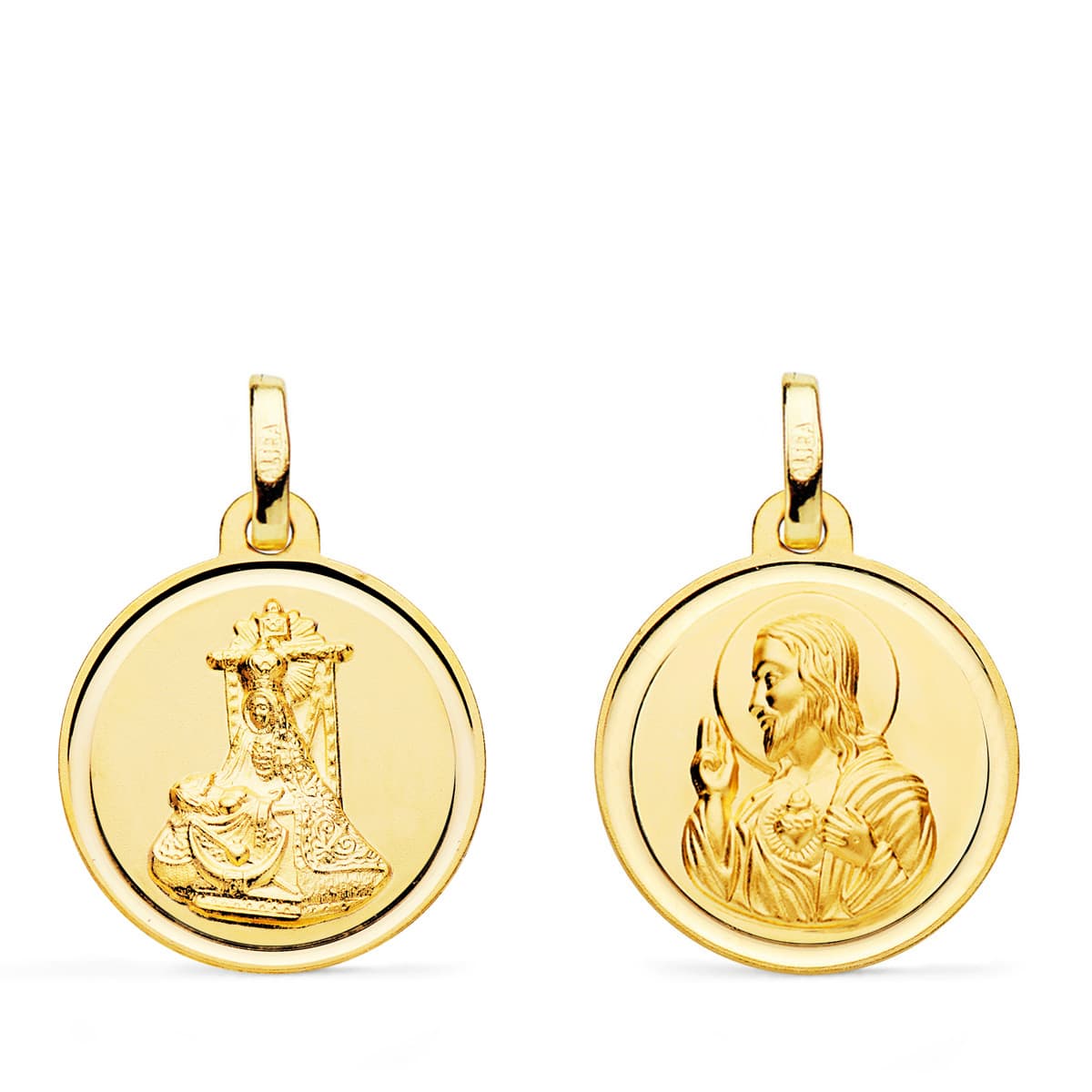 Medalla Oro Amarillo 18K Virgen Angustias-Corazón de Jesús 18MM