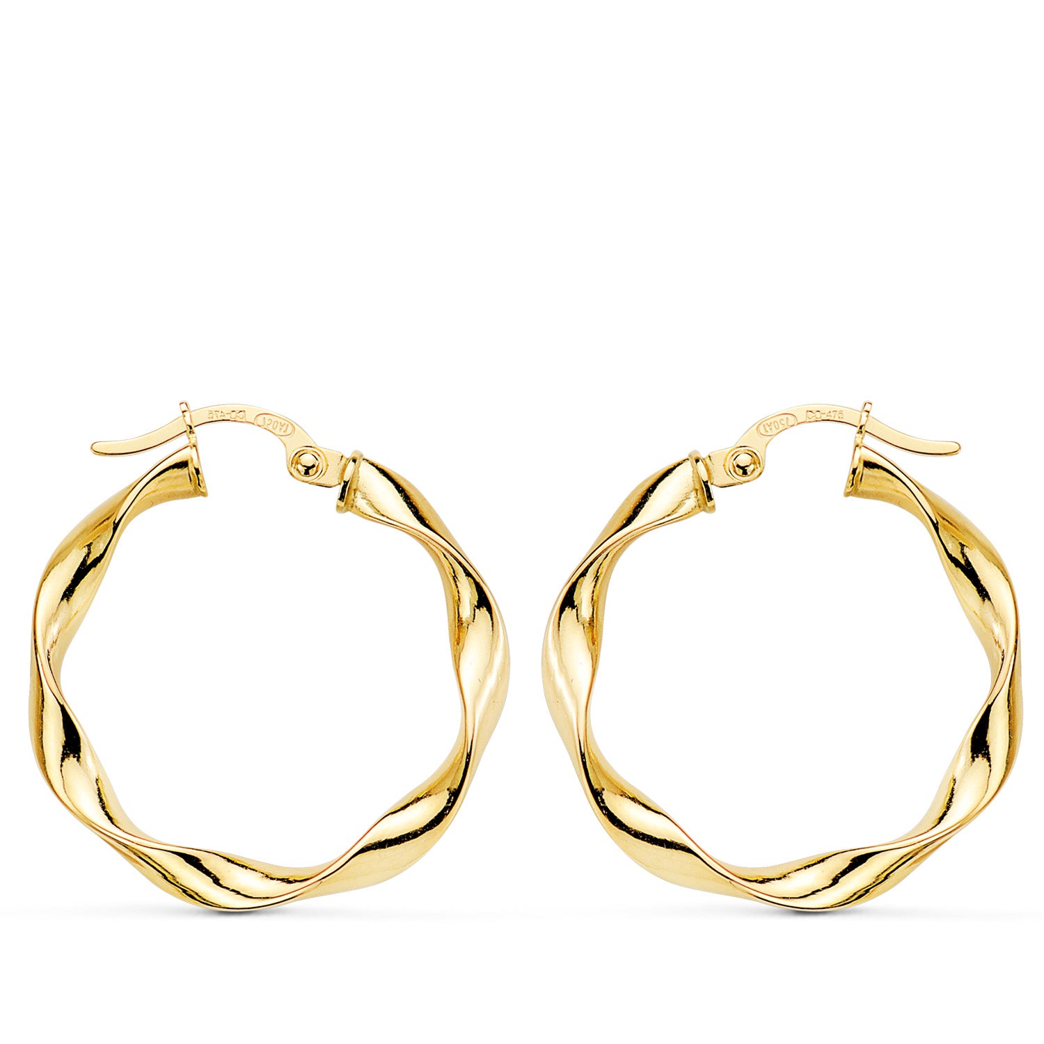 18K gul guld Twisted Hoop øreringe 23,5 X 2,5 mm