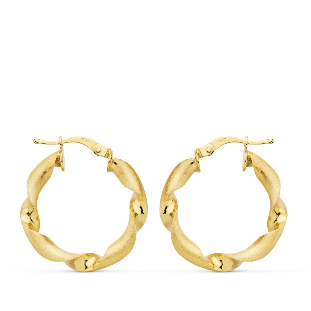 18K matte og skinnende gule guld-hule øreringe 22 mm