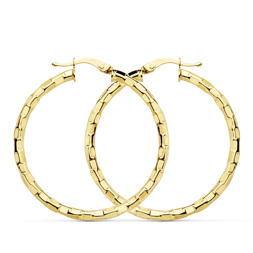 18K Gult Guld Hollow Hoop Örhängen 34 mm