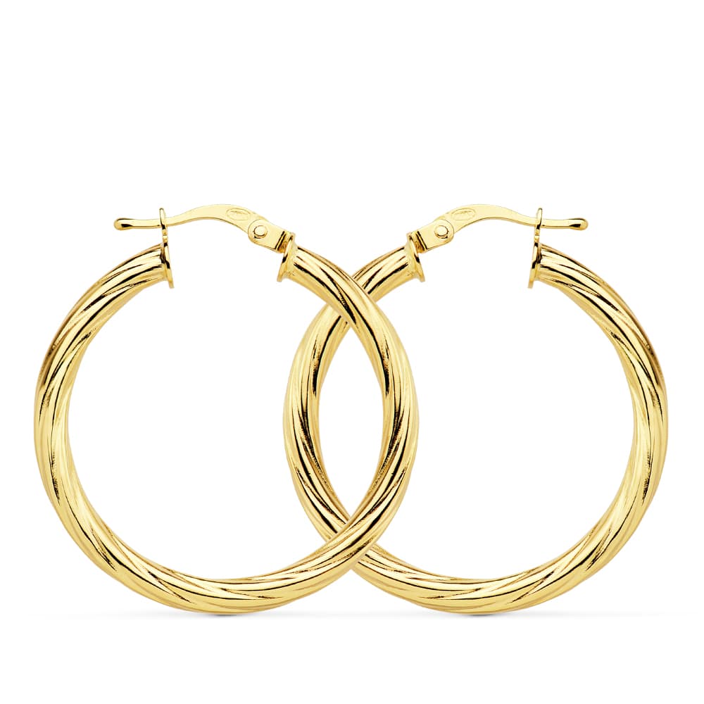 Cercei Hollow Hoop din Aur Galben de 18K 29 X 3 mm
