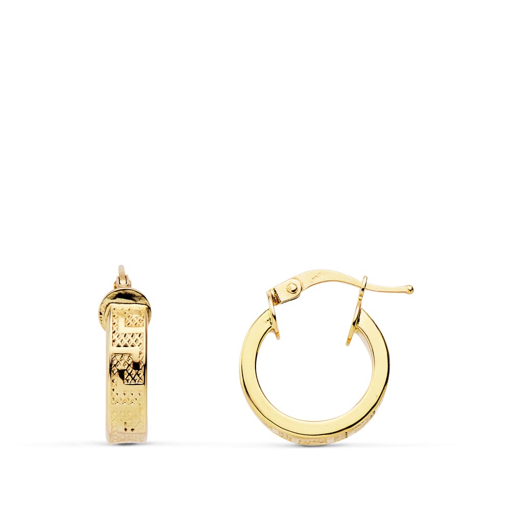 18K Hollow Greek Hoop Øreringe 14 mm