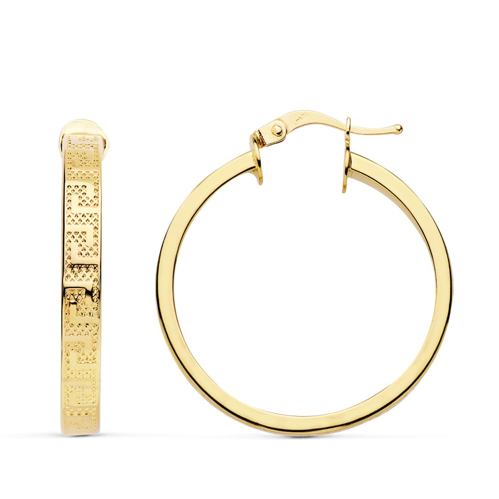 Boucles d'oreilles Creuses en Or Jaune 18K avec Frettes Taille : 28X4 mm Épaisseur : 1,5 mm