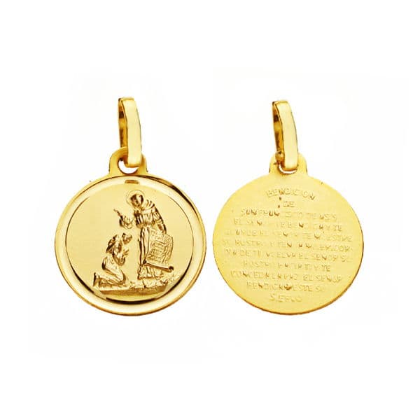 Medalla de Oro Amarillo de 18K Bendición de San Francisco Bisel 14mm
