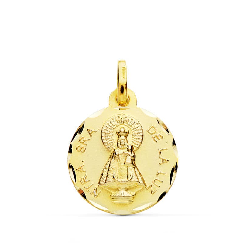 18K gult guld Medalj Our Lady of Lights 16 mm