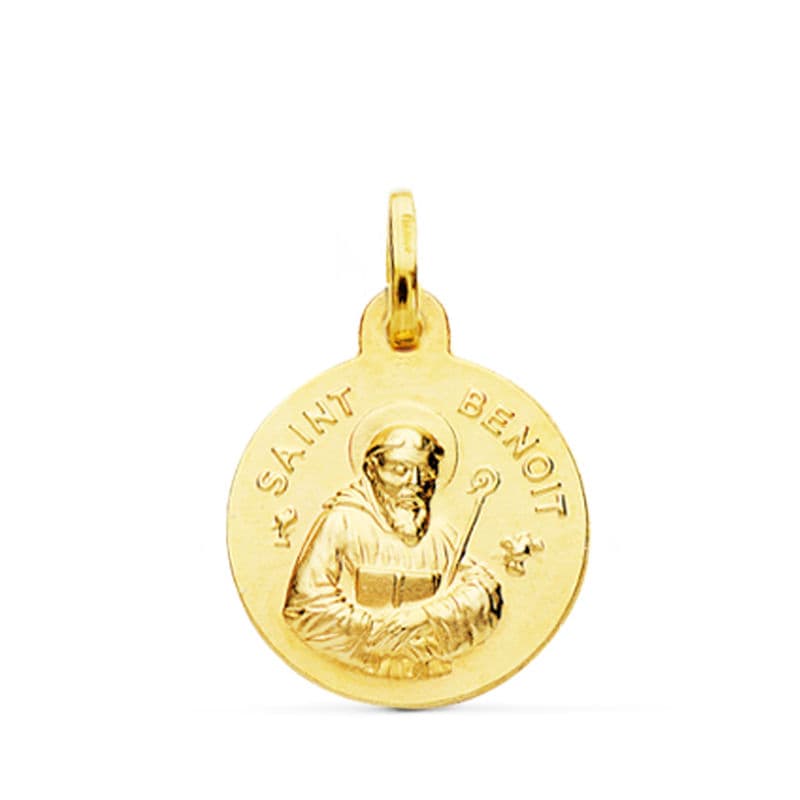 Medaille Saint Benoît en Or Jaune 18K 16 mm
