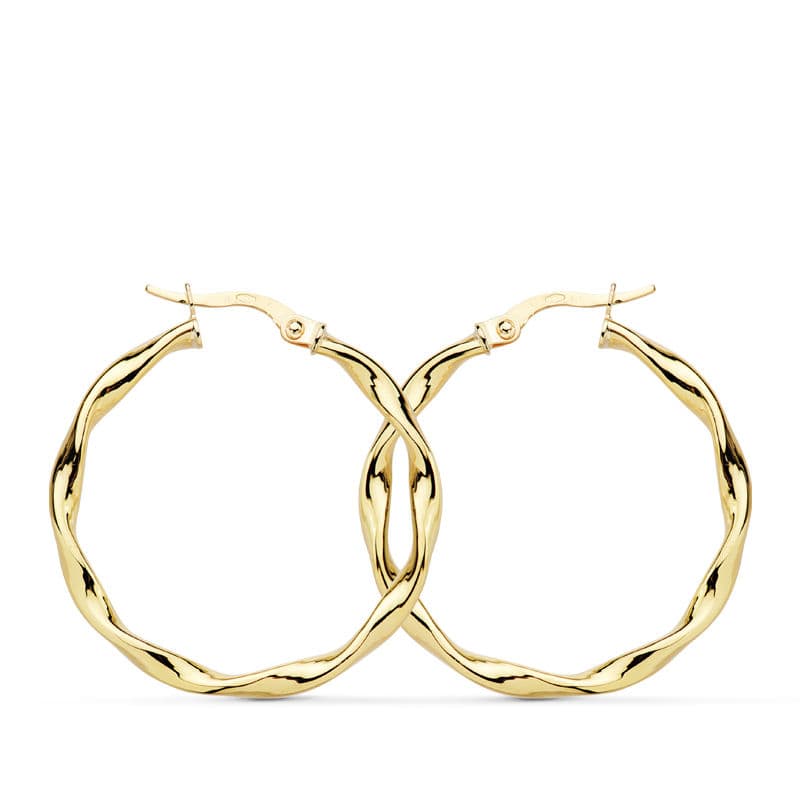 18K gul guld Twisted Hoop Øreringe 30 X 2,5 mm