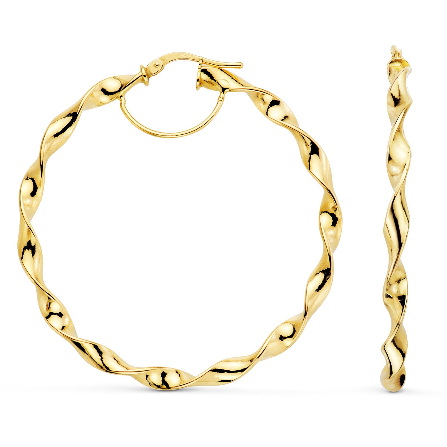 Créoles Brillantes Torsadées Creuses Or Jaune 18K 46 mm Épaisseur : 3 mm