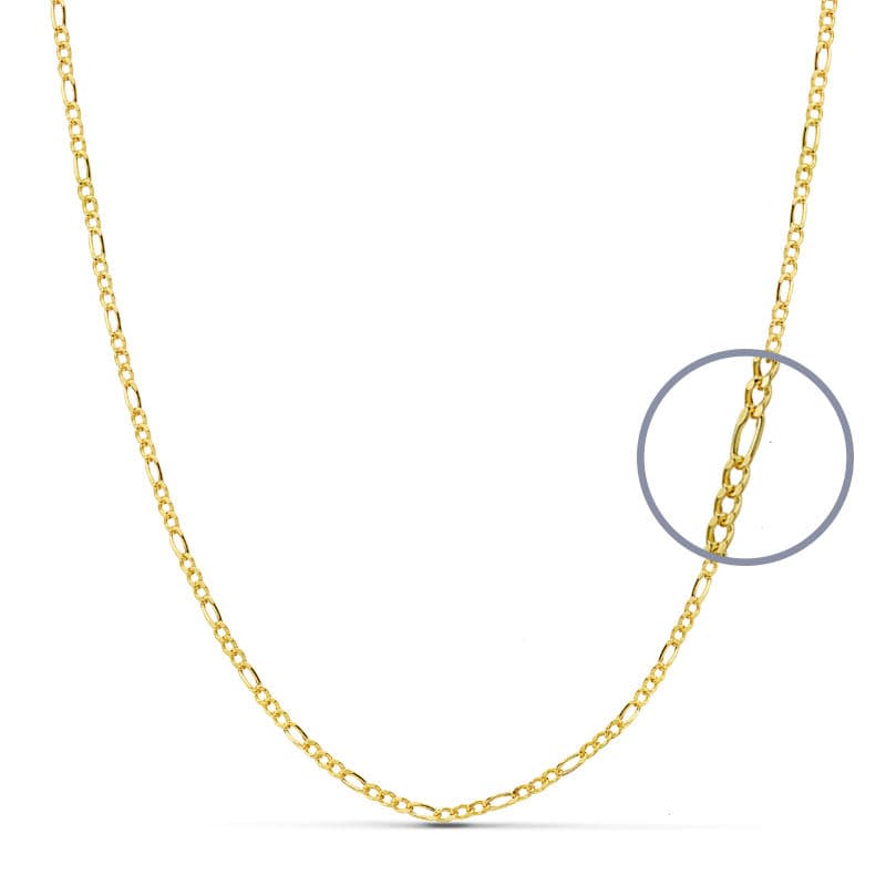 18K Chaîne Creuse Figaro en Or Jaune 45 Cm. 1.5 mm
