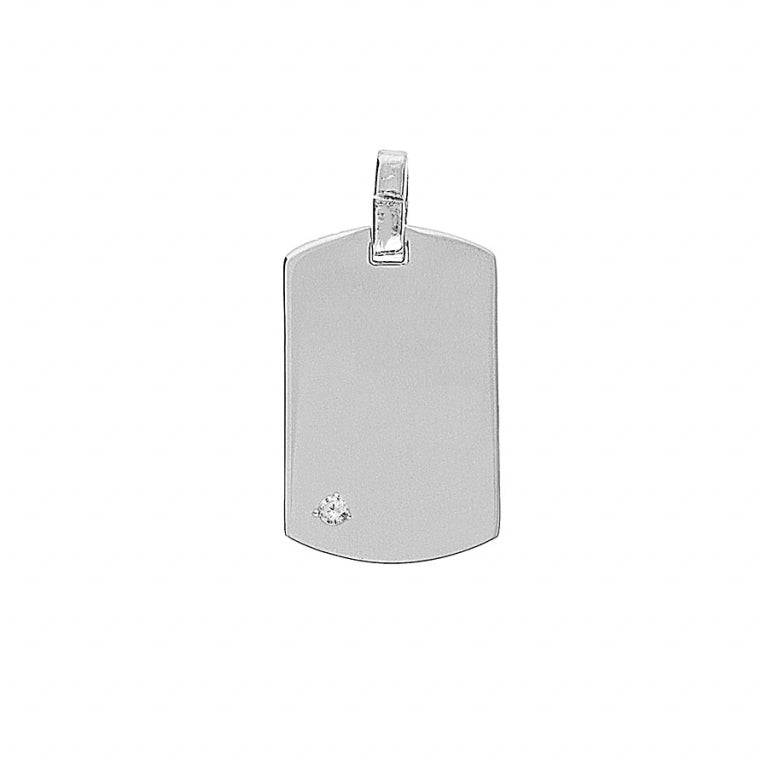 Pendentif plaque gravable en argent 925 rhodié avec oxydes blancs