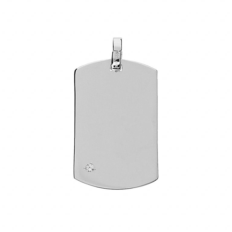 Pendentif à graver plaque en argent 925 rhodié avec oxydes de zirconium blancs