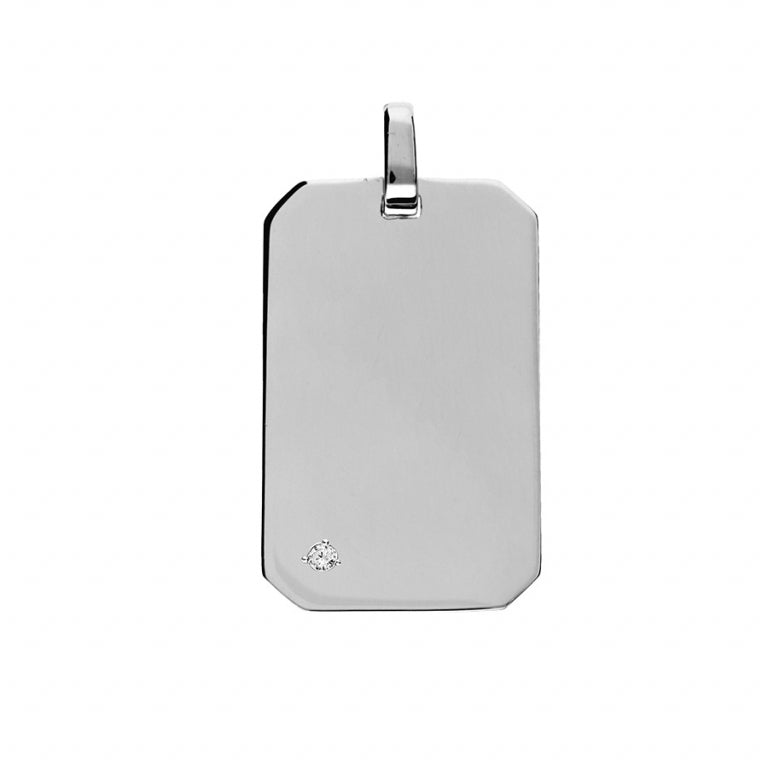 Pendentif plaque pans coupés en argent 925 rhodié avec oxyde de zirconium blanc