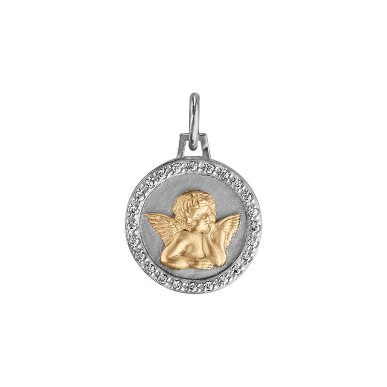 Pendentif ange en argent 925 rhodié et doré avec oxydes blancs