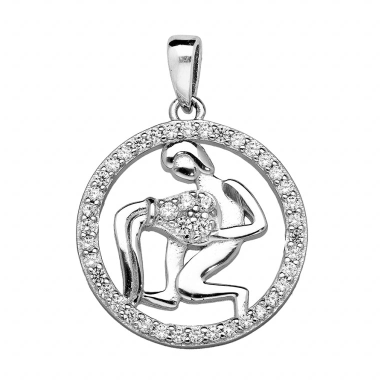 Pendentif mode Verseau en argent 925 rhodié avec oxydes blancs