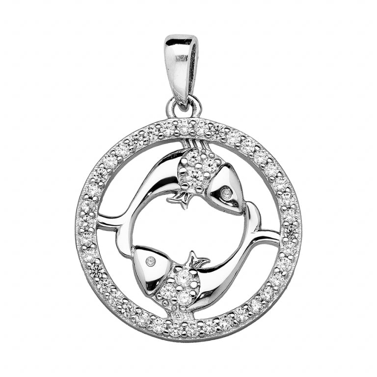 Pendentif poisson en argent 925 rhodié avec oxydes de zirconium blancs