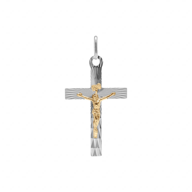 Pendentif mode Jésus sur croix diamanté en argent 925 rhodié et doré