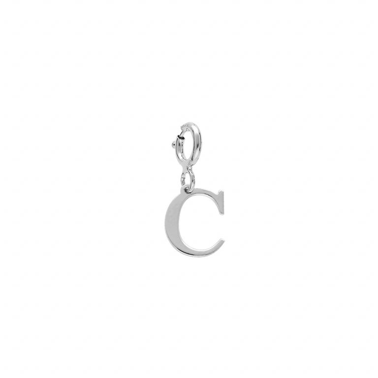 Pendentif initiale C en argent 925 rhodié avec anneau ressort