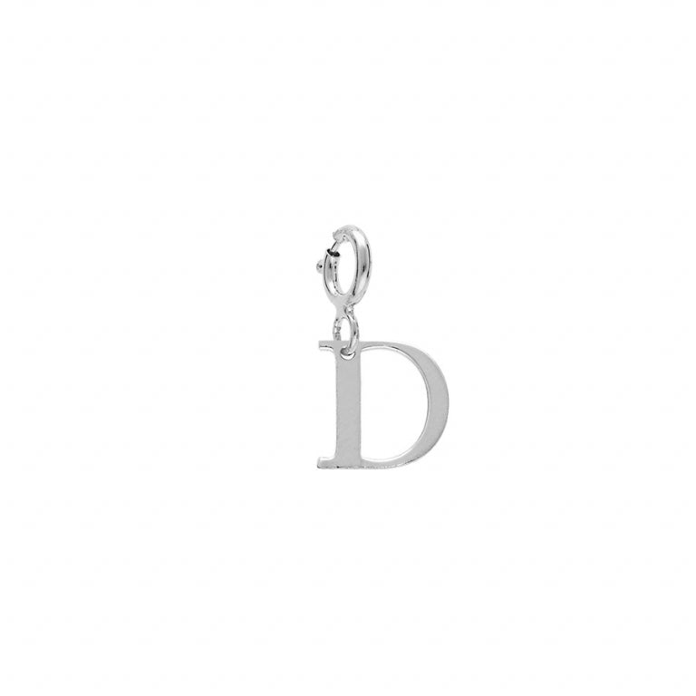 Pendentif mode initiale D en argent 925 rhodié avec anneau ressort