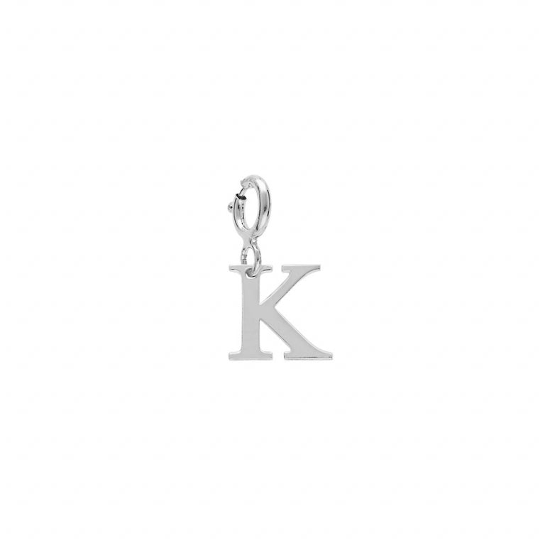 Pendentif mode initiale K en argent 925 rhodié avec anneau ressort