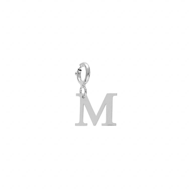 Pendentif initiale M en argent 925 rhodié avec anneau ressort