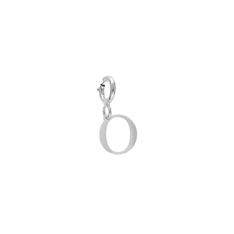 Pendentif mode initiale O en argent 925 rhodié avec anneau ressort