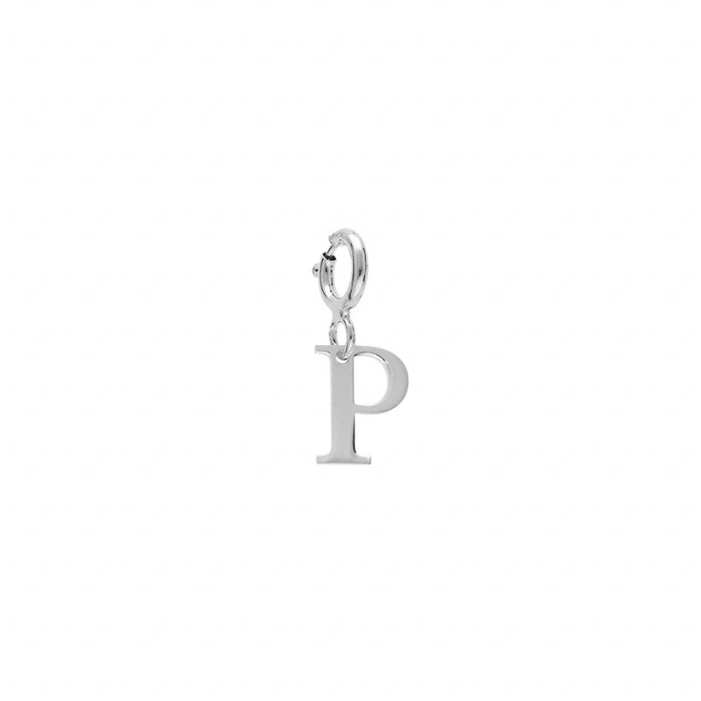 Pendentif initiale P en Argent 925 Rhodié avec anneau ressort