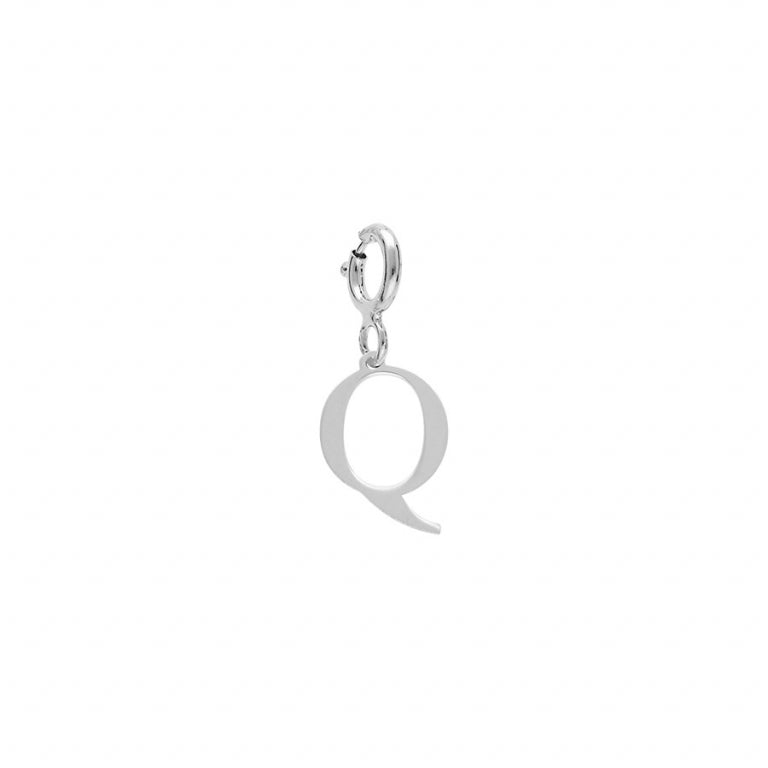 Pendentif lettre Q en argent 925 rhodié avec anneau ressort