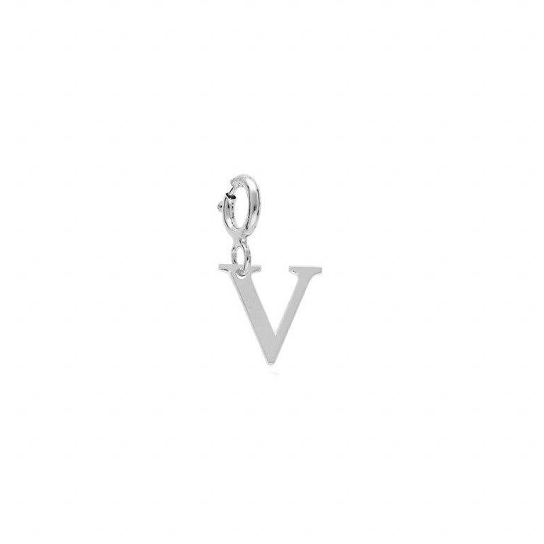 Pendentif mode initiale V en argent 925 rhodié avec anneau ressort