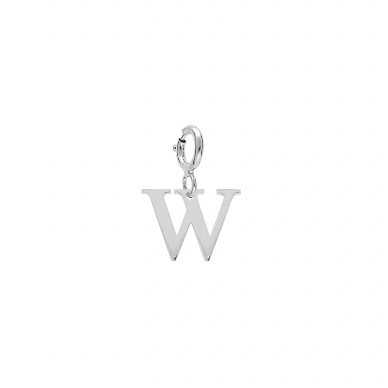 Pendentif initiale W en argent 925 rhodié avec anneau ressort