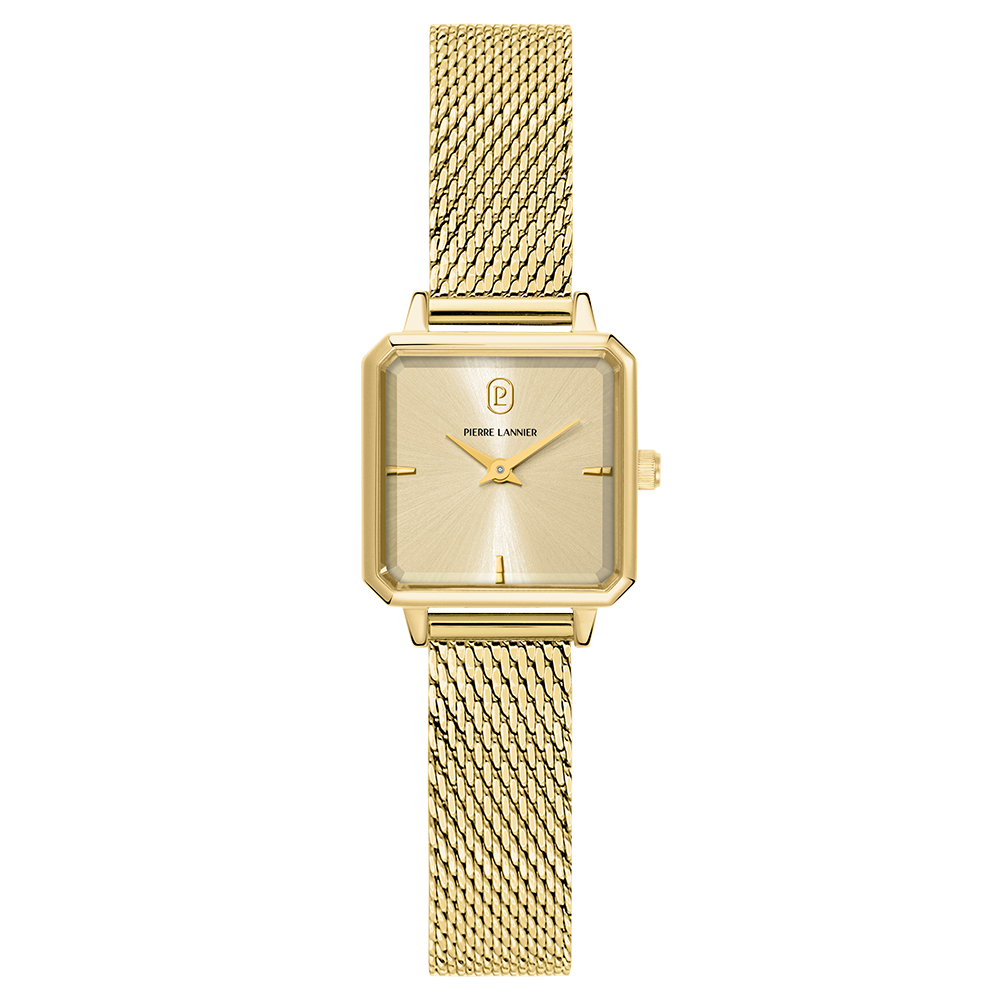 Montre femme Pierre Lannier LEONOR 072J542 – cadran doré bracelet acier milanais doré – vue de face