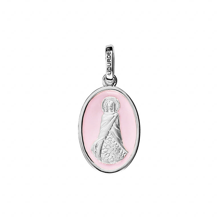 Pendentif mode Sainte Sara fond rose pâle en argent 925 rhodié