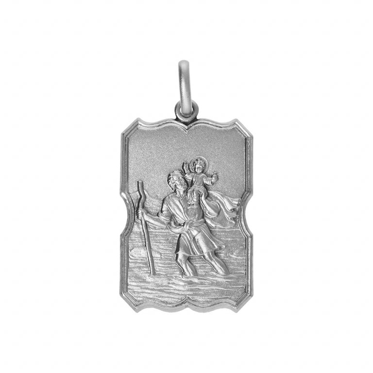 Pendentif mode St Christophe rectangulaire satiné en argent 925
