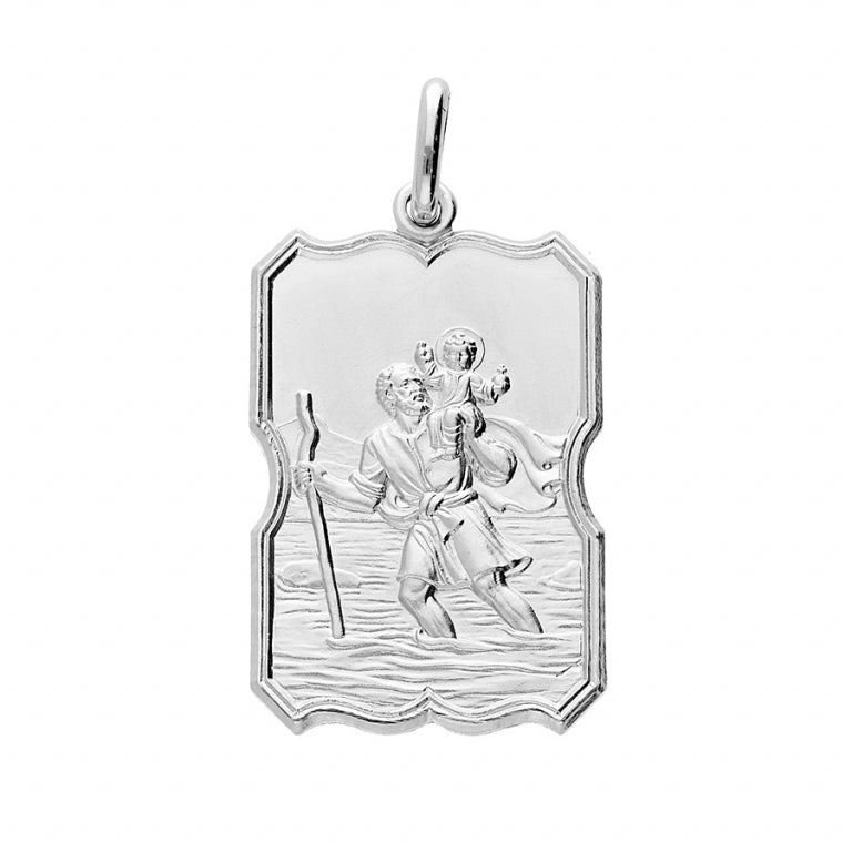 Pendentif mode Saint Christophe rectangulaire en argent 925 rhodié