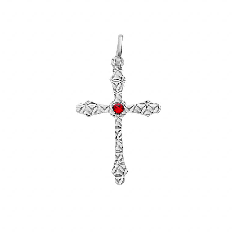 Pendentif croix oxydes rouges en argent 925 rhodié