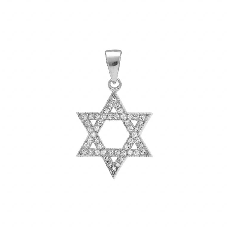 Pendentif étoile de David en argent 925 rhodié avec oxydes blancs