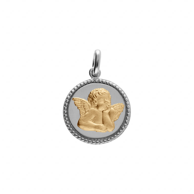 Pendentif médaille ange en argent 925 platiné et doré