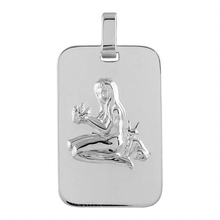 Pendentif mode signe Vierge en argent 925 rhodié brillant