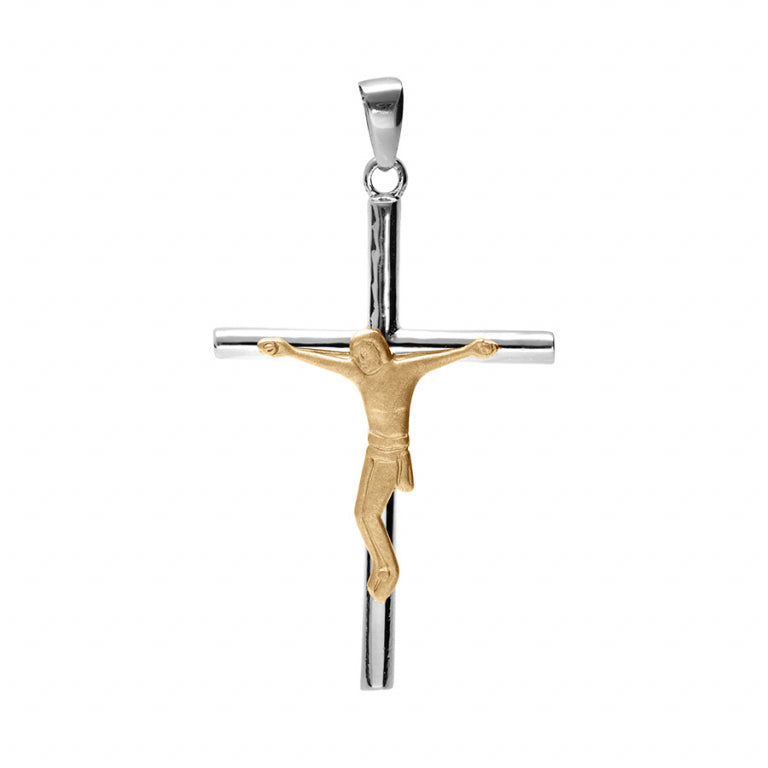 Pendentif croix avec Christ en argent 925 platine et doré