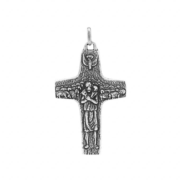Pendentif croix Bon Pasteur en argent 925 patiné brillant