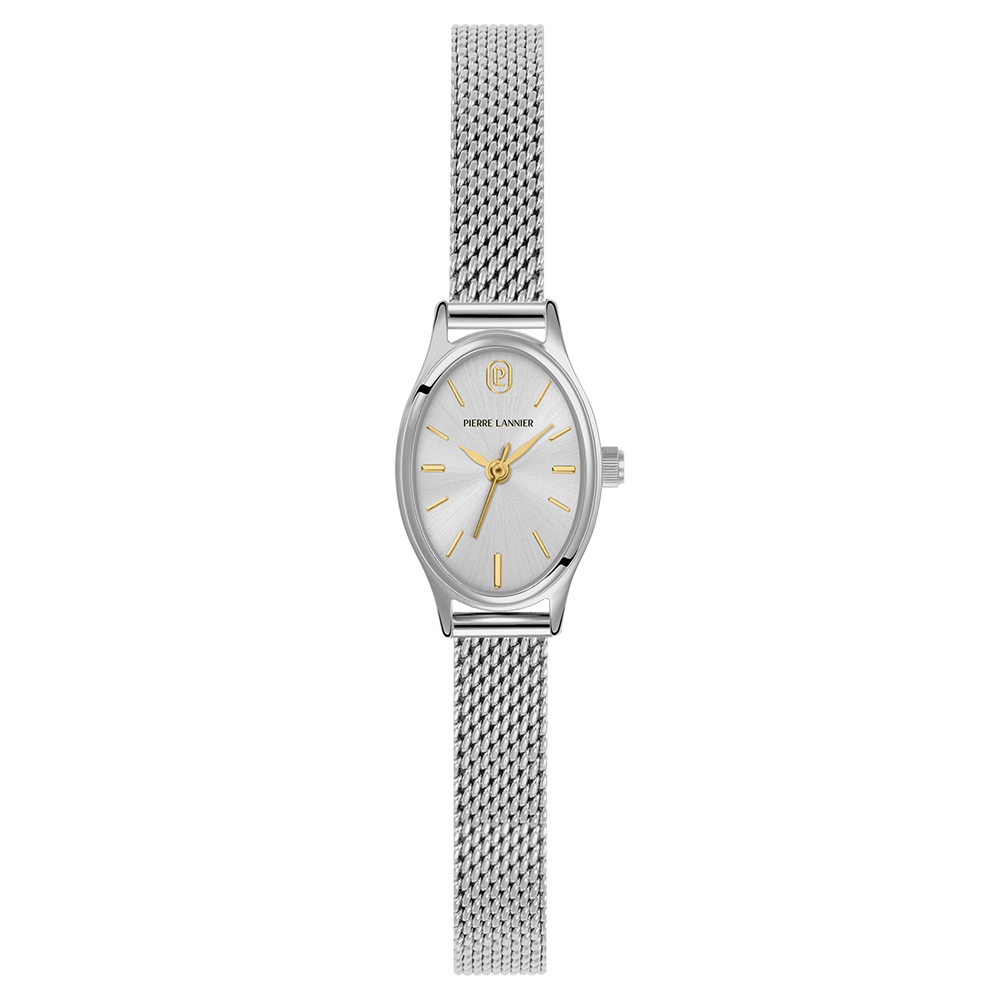 Montre femme Pierre Lannier OVALIA 074M621 – cadran argenté bracelet acier milanais argenté – vue de face