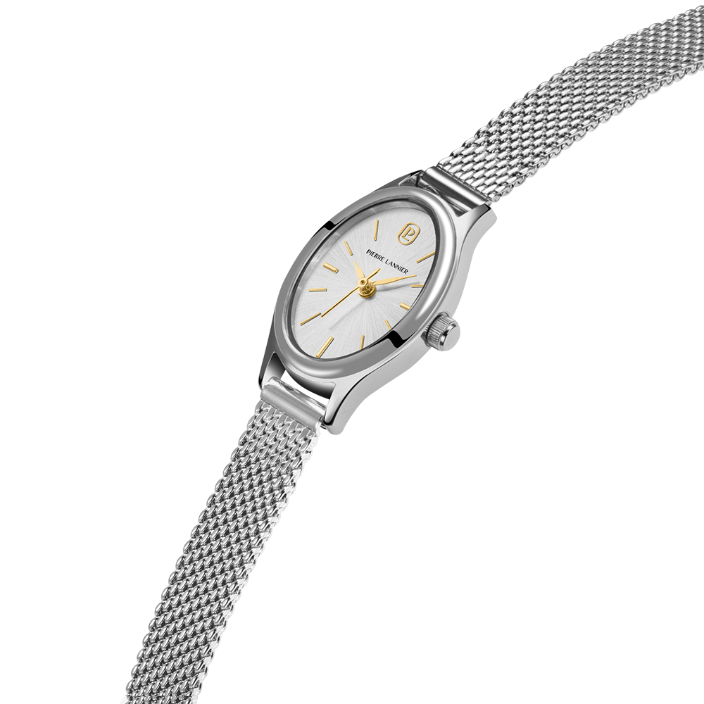 Montre femme Pierre Lannier OVALIA 074M621 – cadran argenté bracelet acier milanais argenté – vue 2