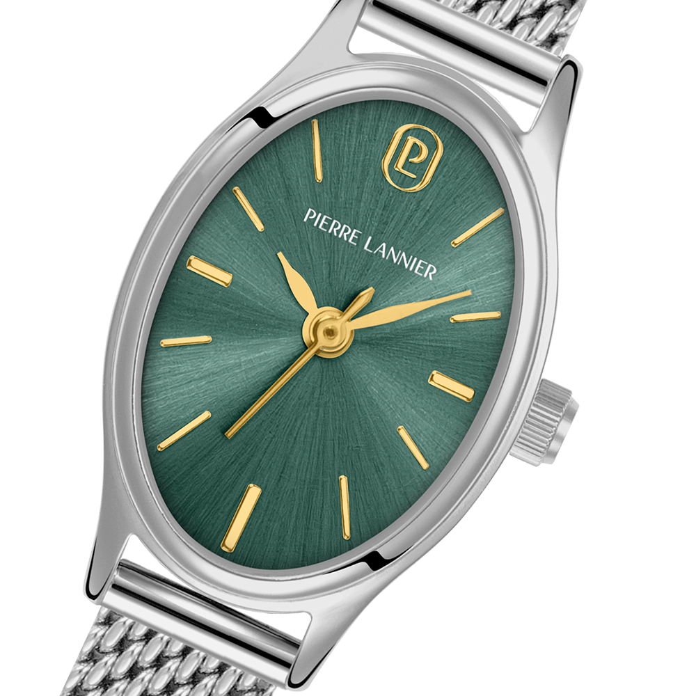 Montre femme Pierre Lannier OVALIA 074M671 – cadran vert bracelet milanais argenté – vue 3