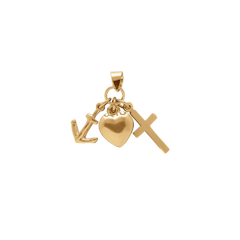 Pendentif mode ancre cœur croix en argent 925 doré