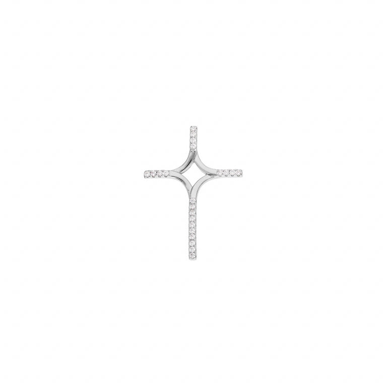 Pendentif croix en argent 925 rhodié avec oxydes blancs sertis