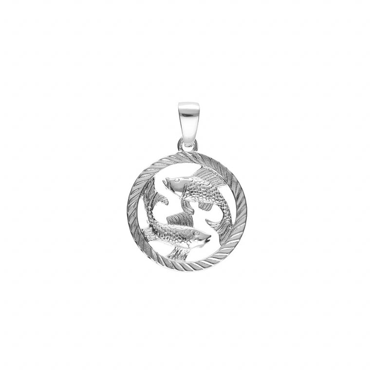 Pendentif mode poissons en argent 925 rhodié strié