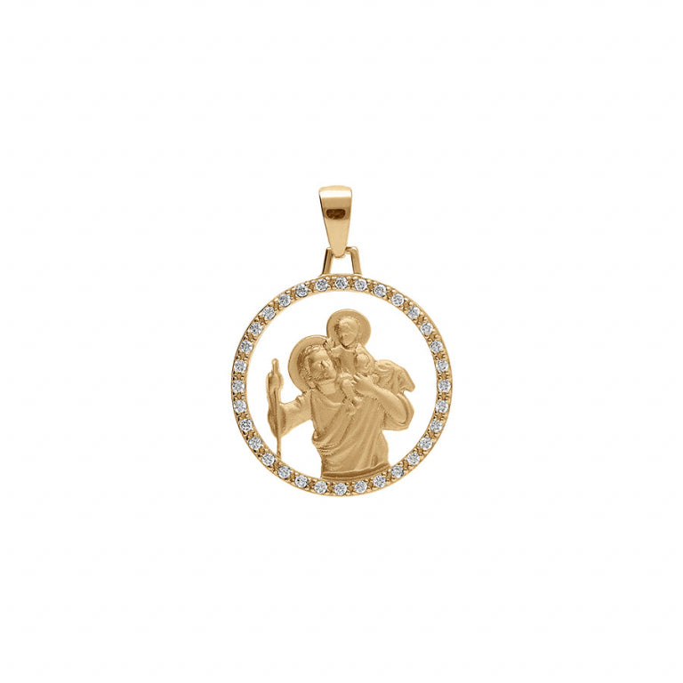 Pendentif Saint Christophe en argent 925 doré avec oxydes blancs