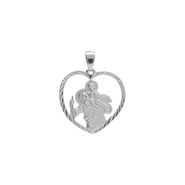 Pendentif cœur Saint Christophe en argent 925 avec contour diamanté